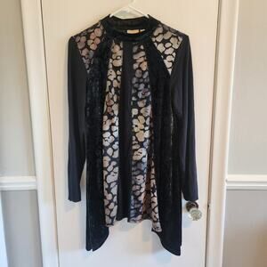 Logo Lavish Sz Small Black Velvet Burnt Out Top Whimsigoth Witchy Lori Goldstein